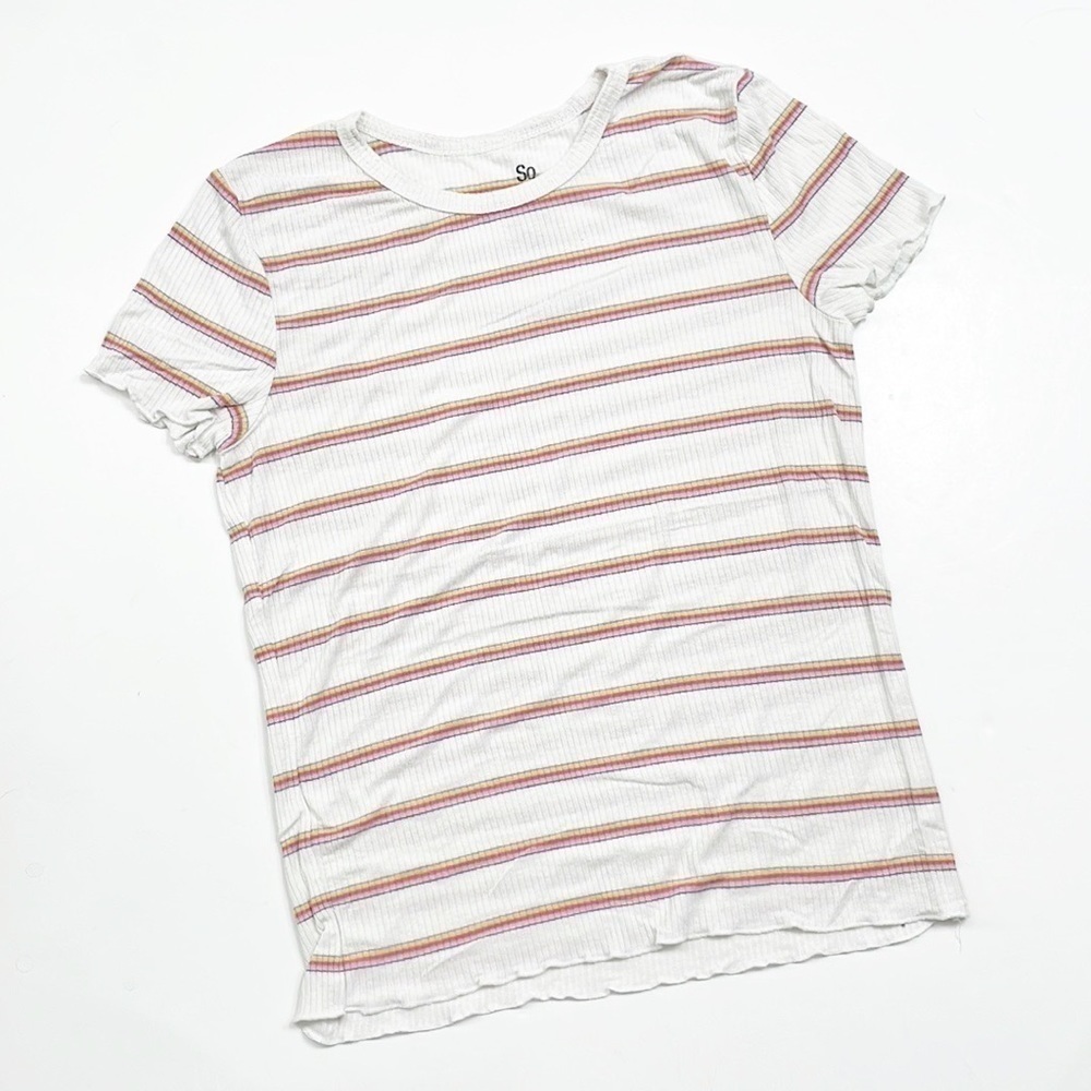 SO rainbow/white striped top
